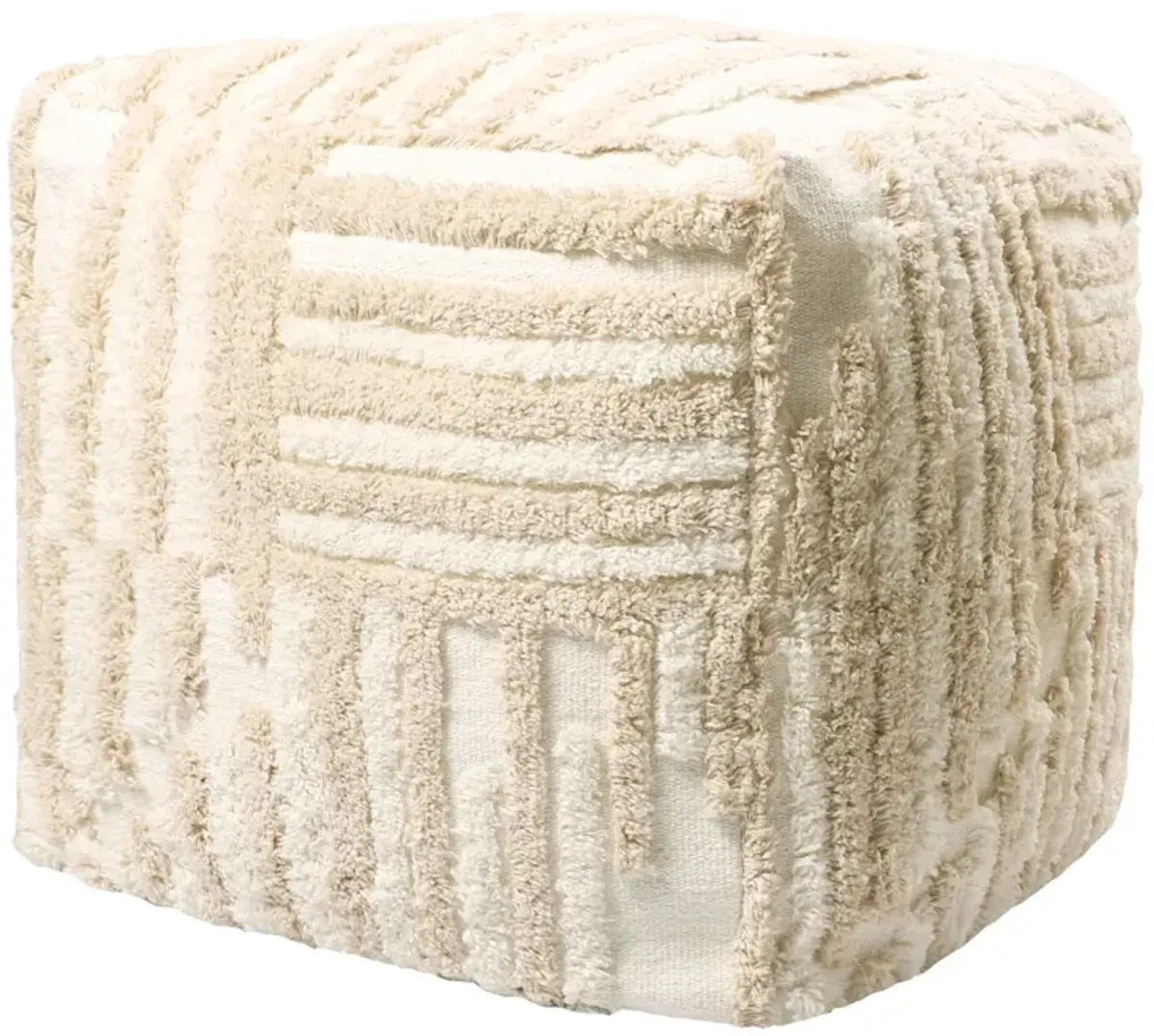 Cotton Cube Striped Pouf Ottoman - Beige