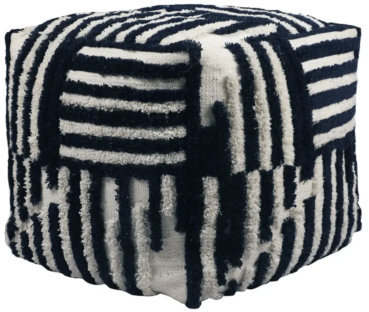 Cotton Cube, Striped Pouf Ottoman - Blue