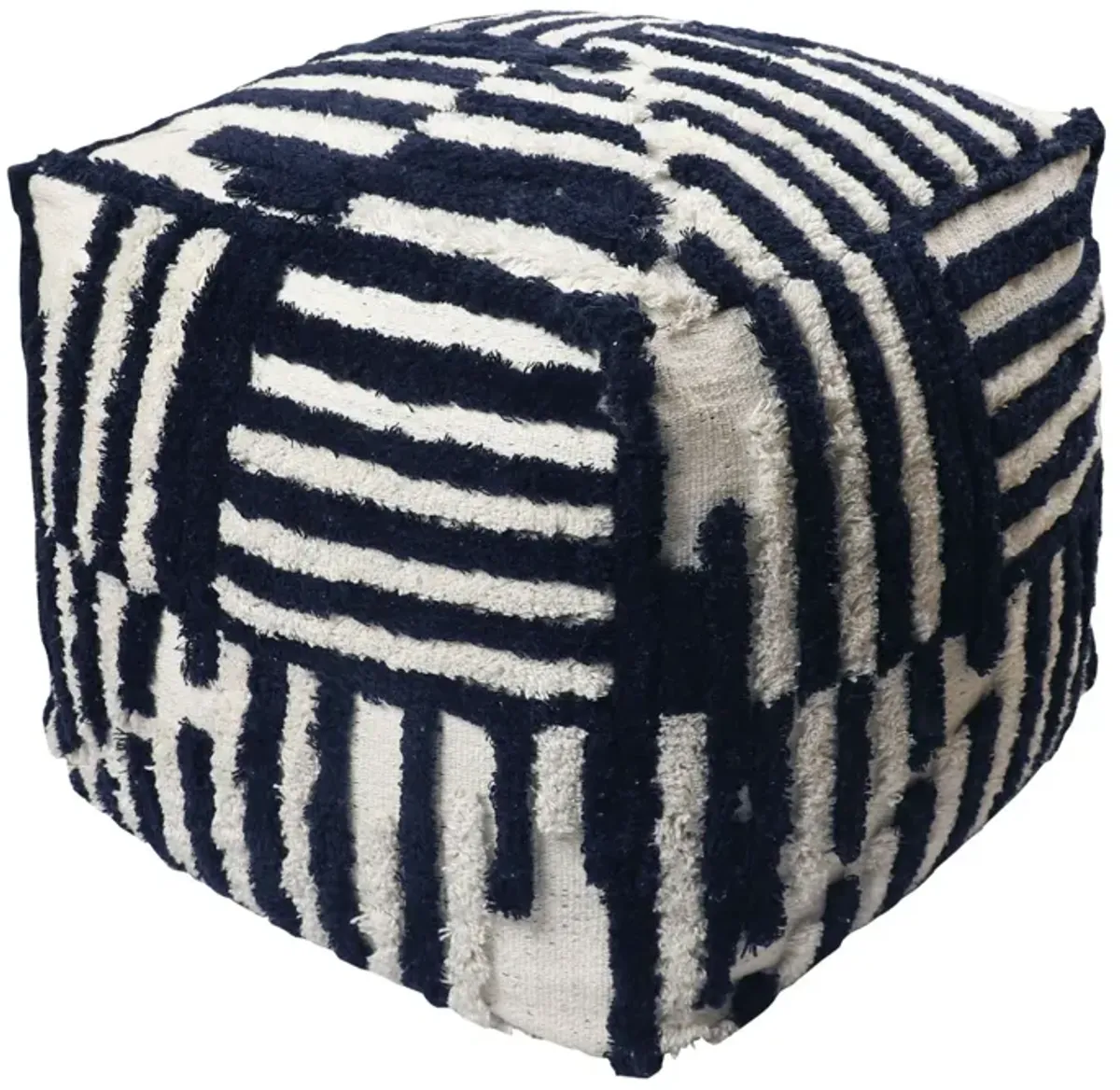 Cotton Cube, Striped Pouf Ottoman - Blue