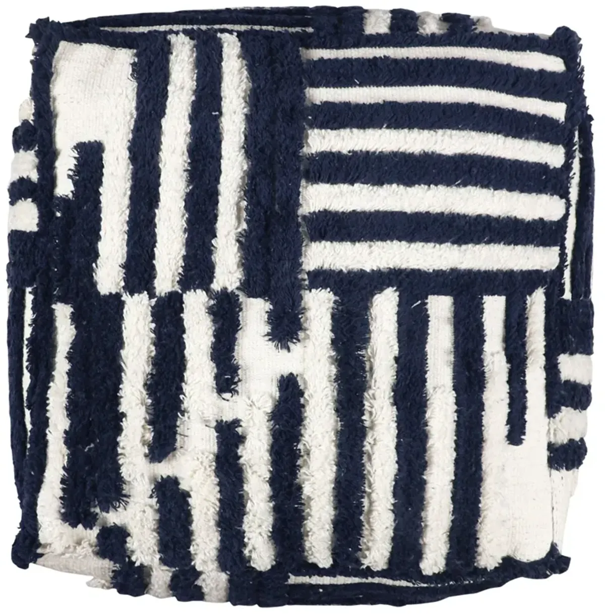 Cotton Cube, Striped Pouf Ottoman - Blue