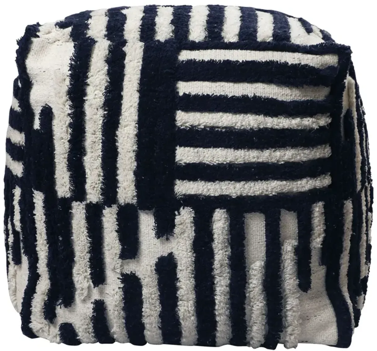 Cotton Cube, Striped Pouf Ottoman - Blue