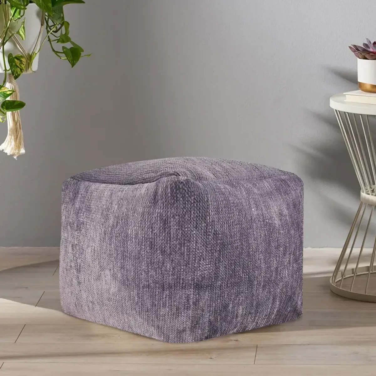 Chenille Cube Pouf Ottoman - Gray