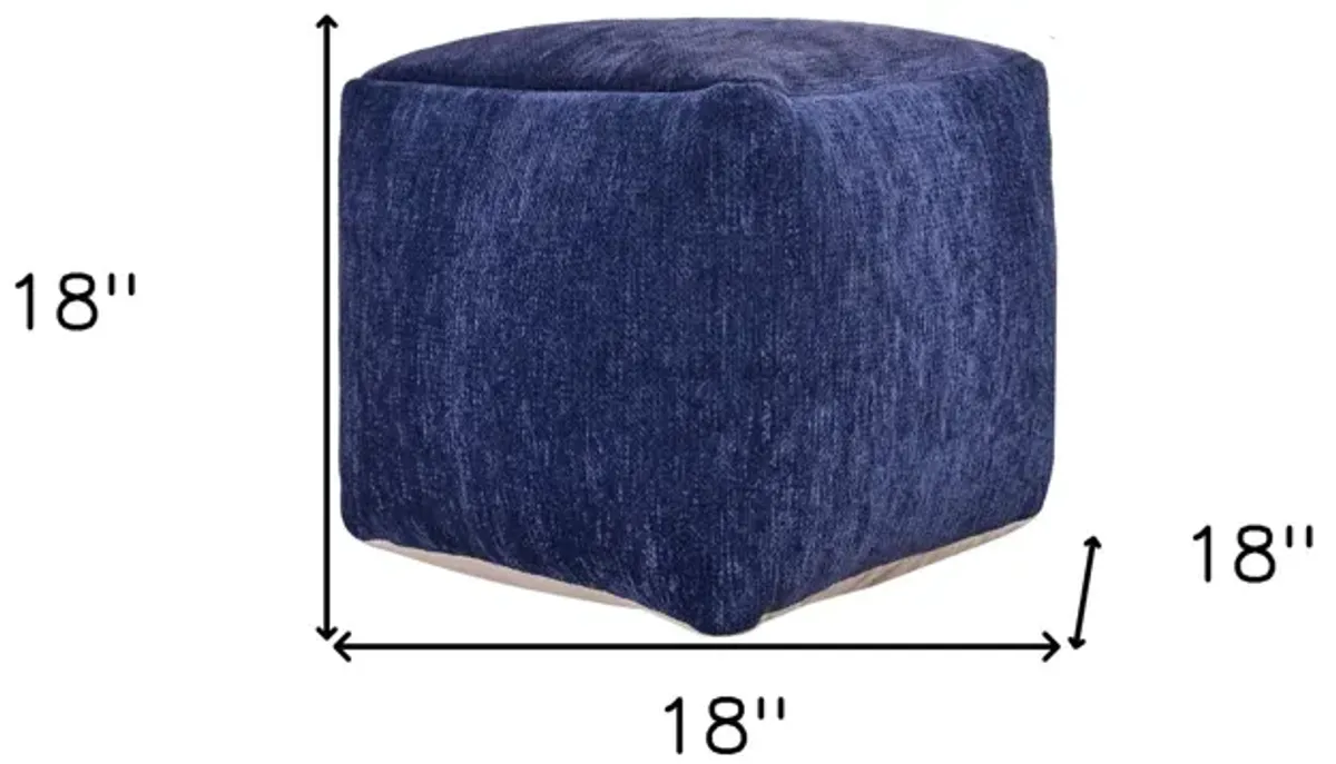 Chenille, Cube Pouf Ottoman - Blue