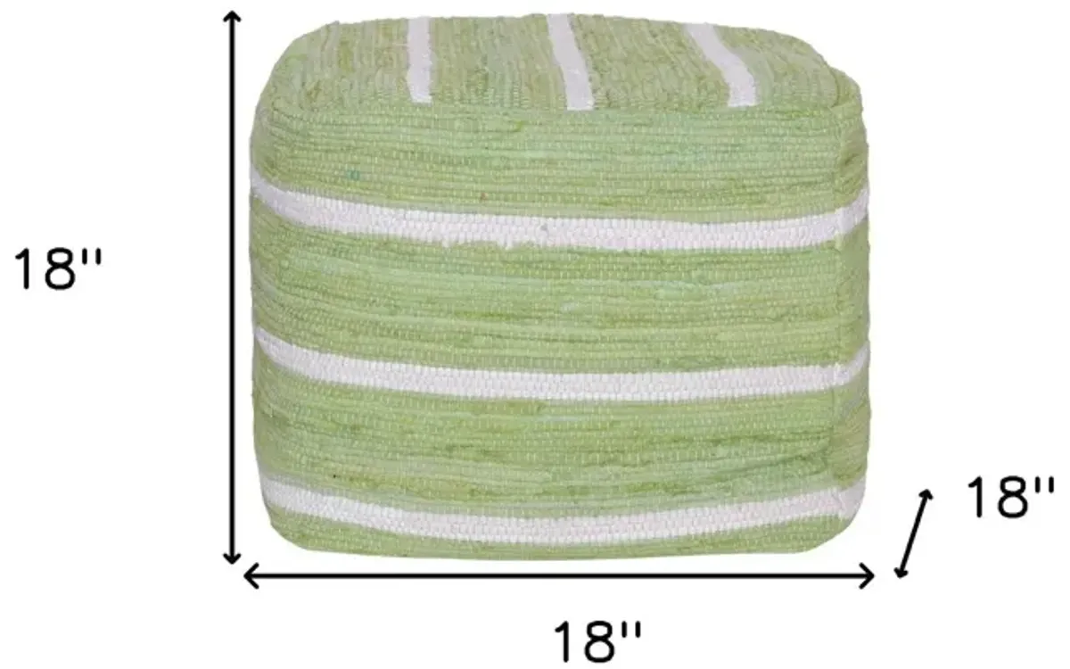 Cotton Cube Striped Pouf Ottoman - Green