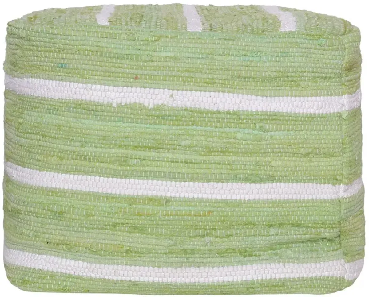 Cotton Cube Striped Pouf Ottoman - Green