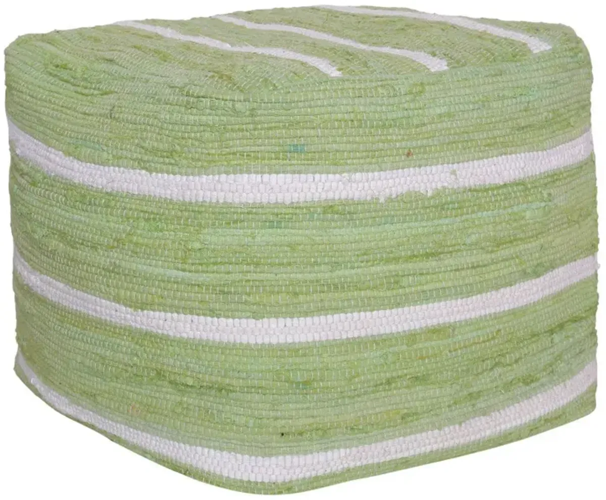 Cotton Cube Striped Pouf Ottoman - Green