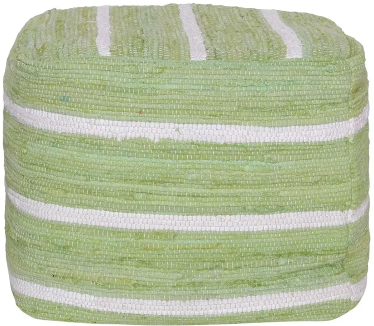 Cotton Cube Striped Pouf Ottoman - Green