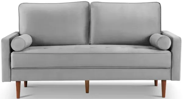 Velvet Sofa And Toss Pillows With Dark Brown Legs - Gray