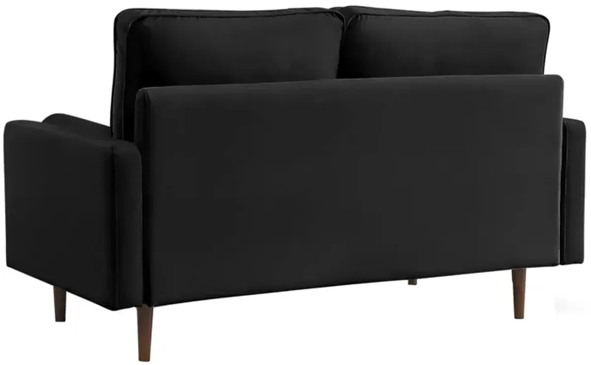 Velvet Sofa And Toss Pillows With Dark Brown Legs - Black