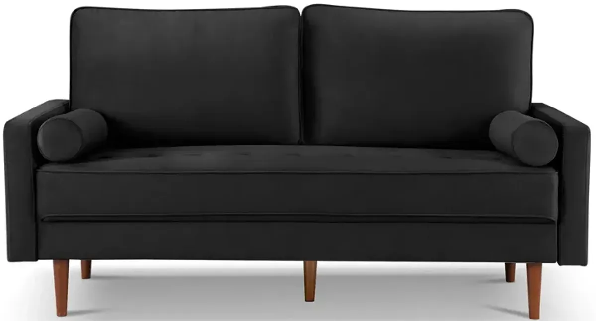 Velvet Sofa And Toss Pillows With Dark Brown Legs - Black