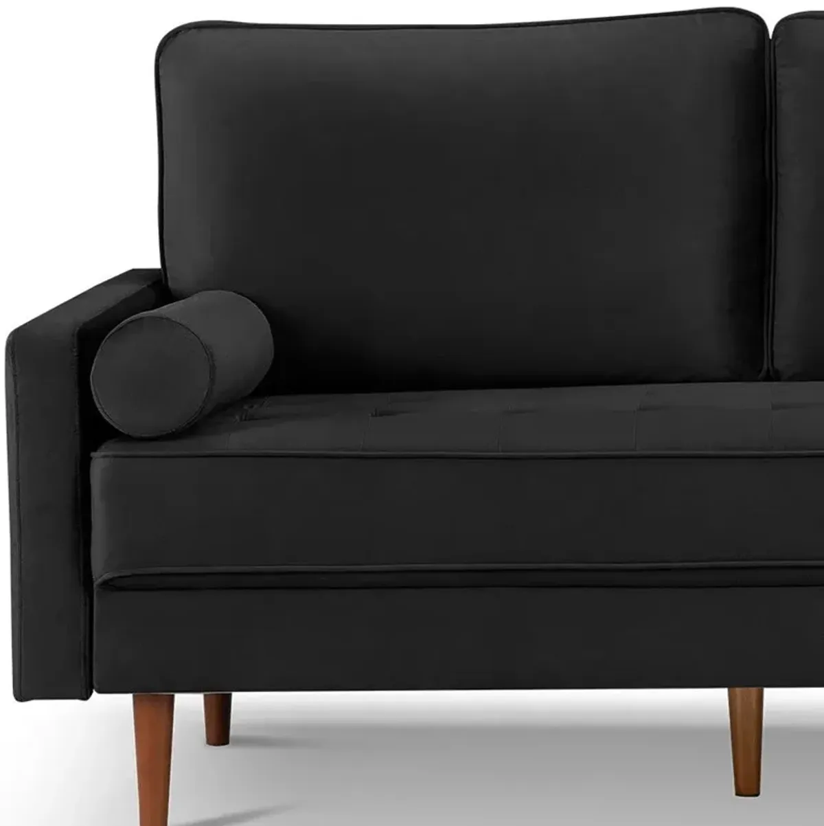 Velvet Sofa And Toss Pillows With Dark Brown Legs - Black