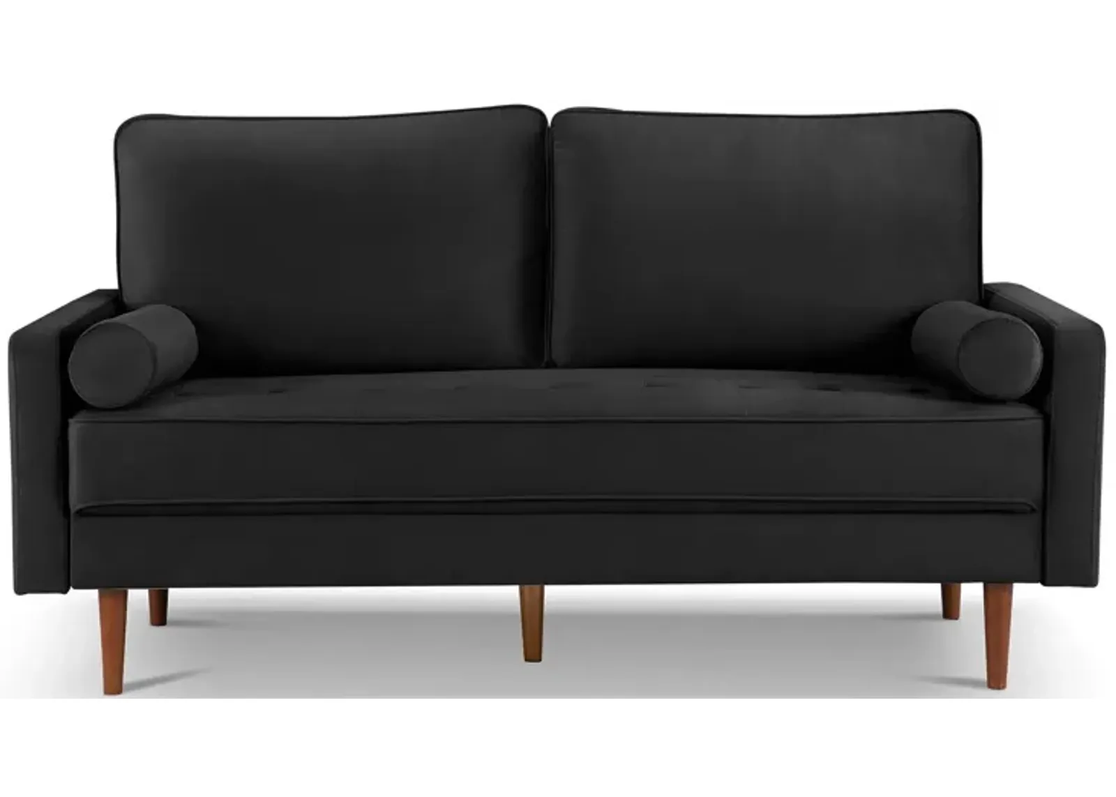 Velvet Sofa And Toss Pillows With Dark Brown Legs - Black