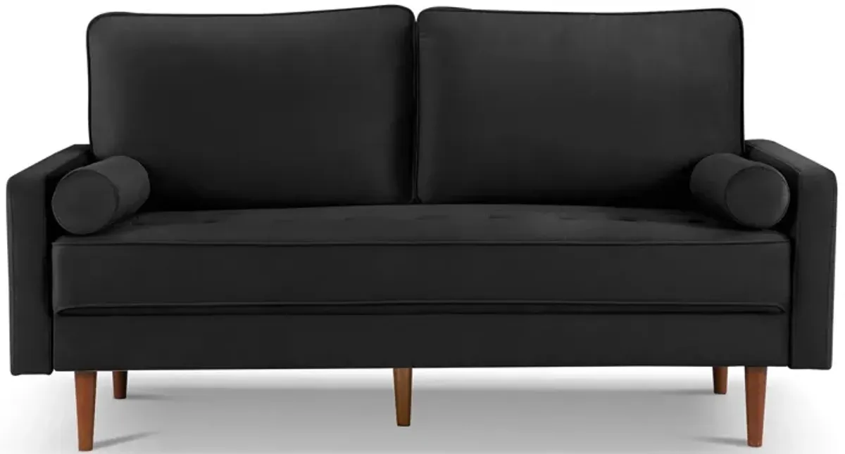 Velvet Sofa And Toss Pillows With Dark Brown Legs - Black