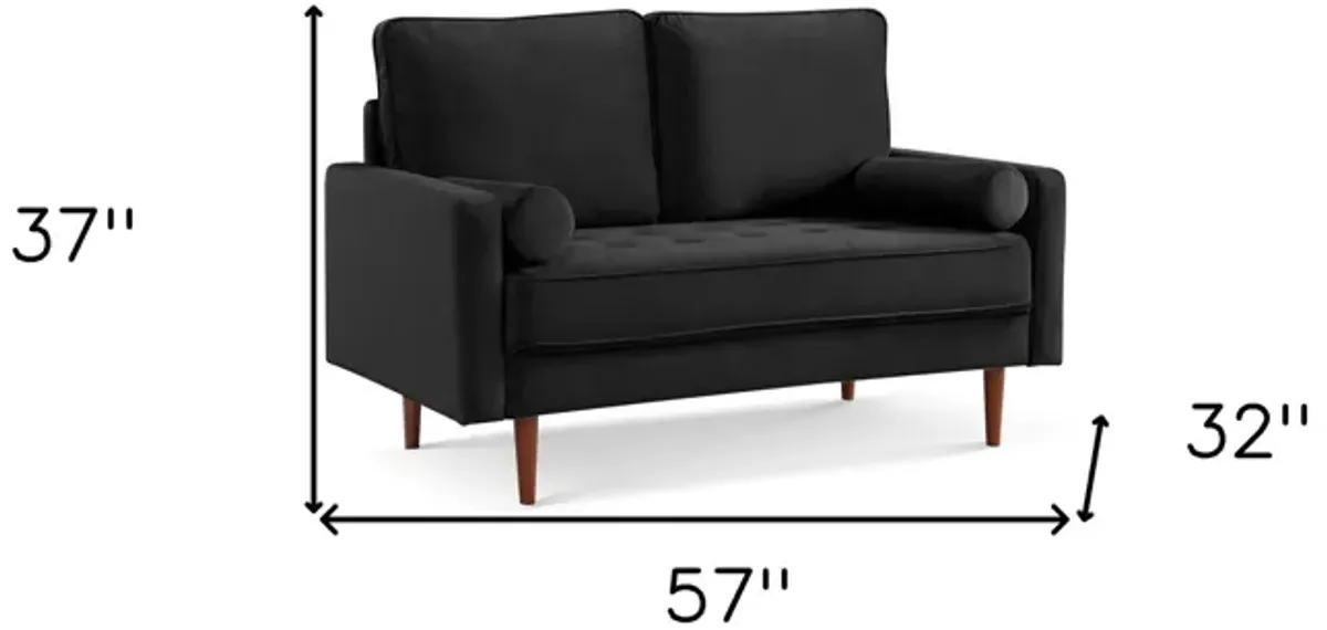 Velvet Loveseat And Toss Pillows - Black / Dark Brown