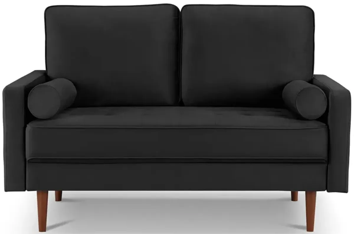 Velvet Loveseat And Toss Pillows - Black / Dark Brown