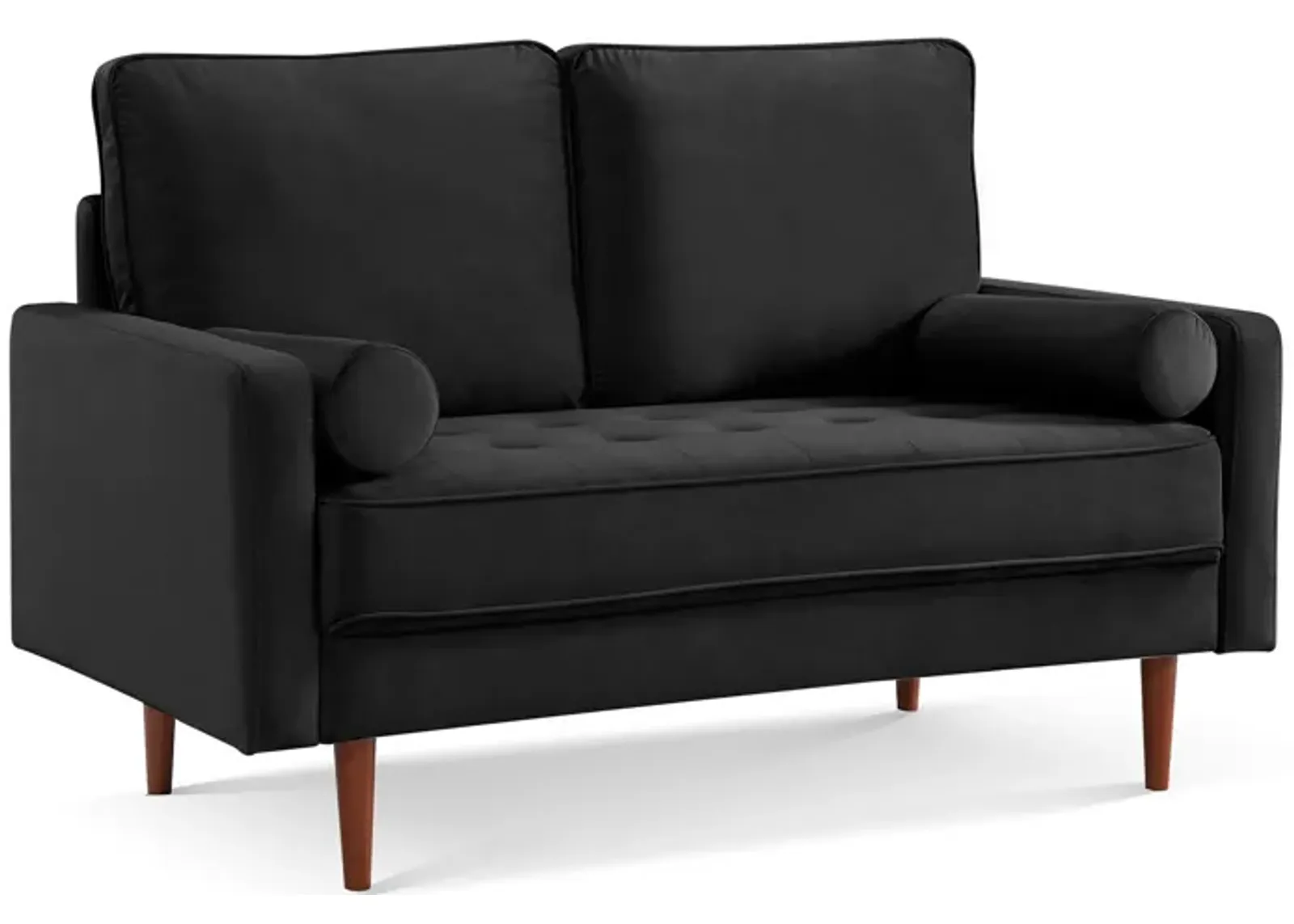 Velvet Loveseat And Toss Pillows - Black / Dark Brown