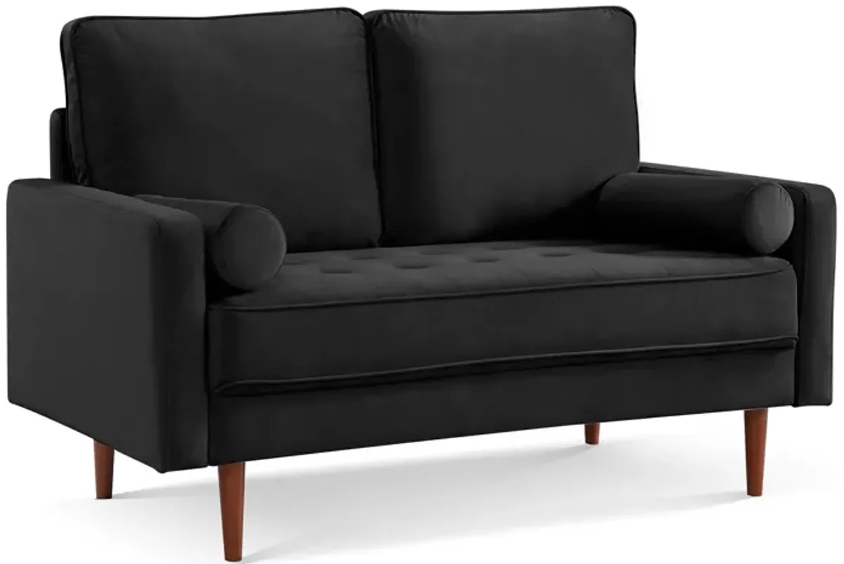 Velvet Loveseat And Toss Pillows - Black / Dark Brown