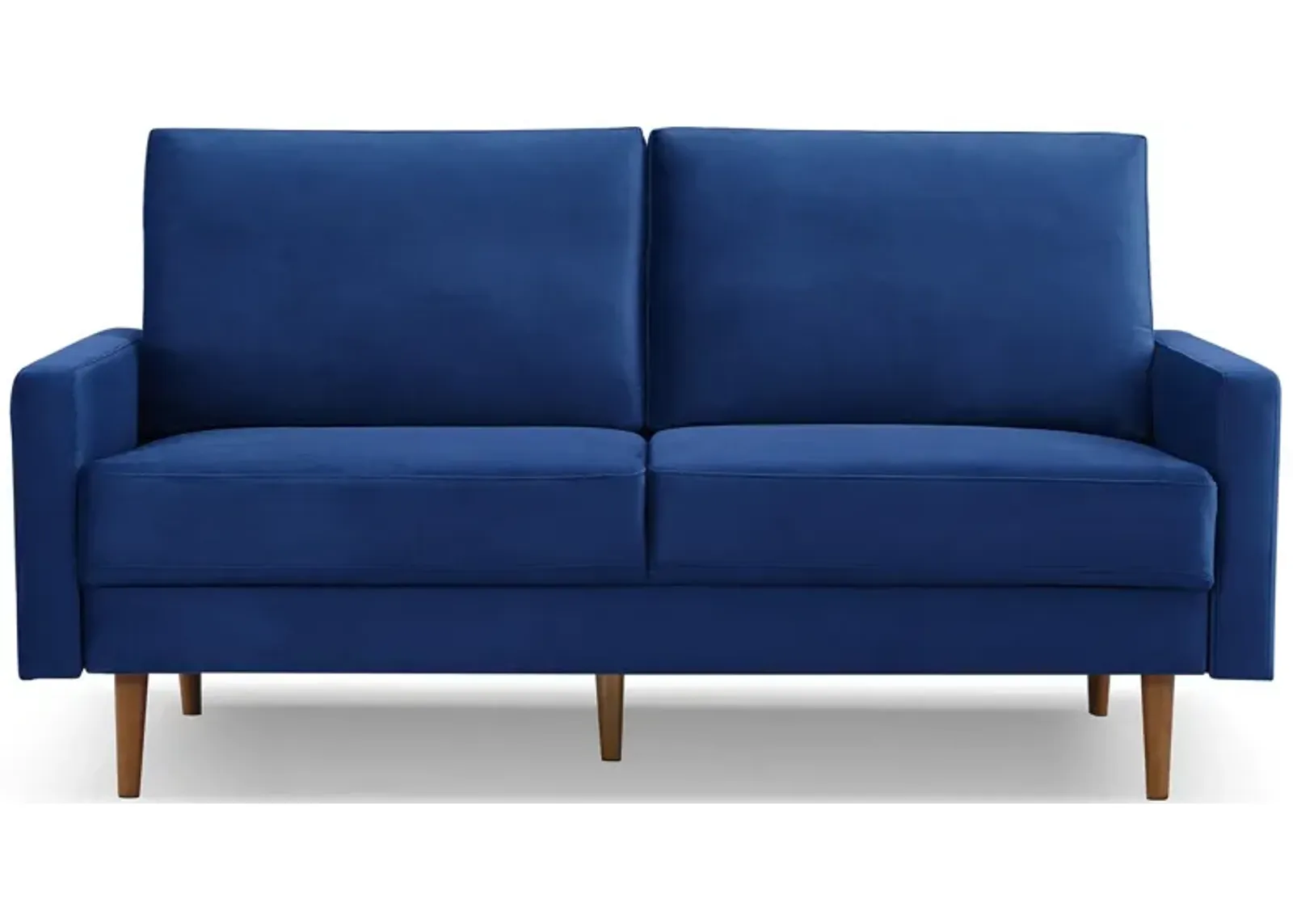 Velvet Sofa With Dark Brown Legs - Blue