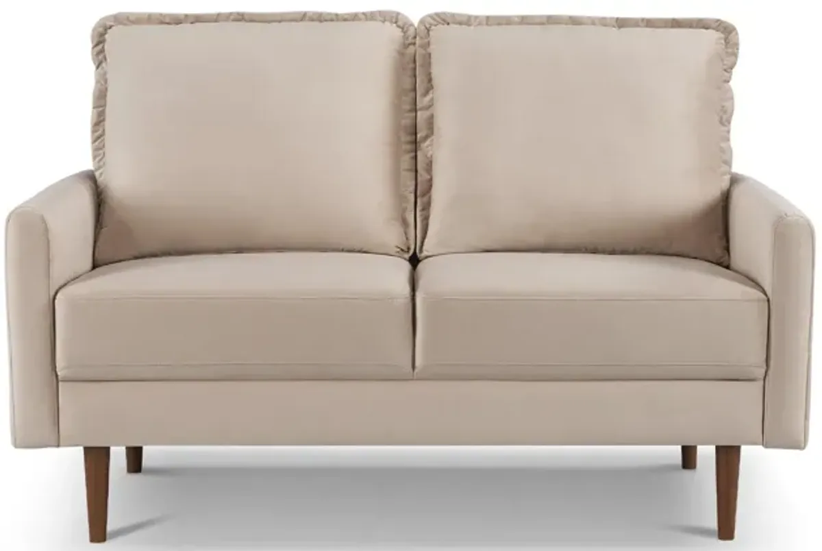 Brown Velvet Loveseat - Dark / Beige