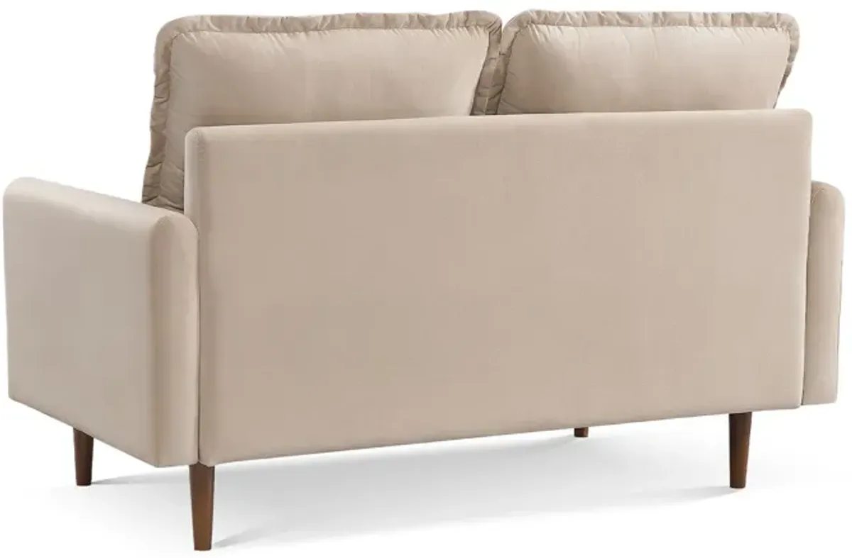 Brown Velvet Loveseat - Dark / Beige