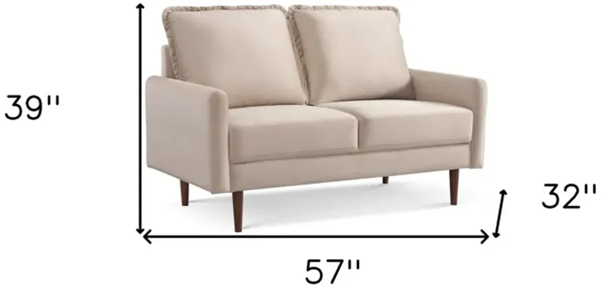 Brown Velvet Loveseat - Dark / Beige