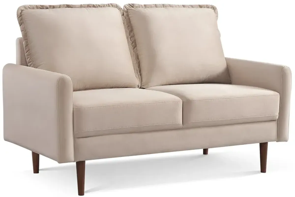 Brown Velvet Loveseat - Dark / Beige