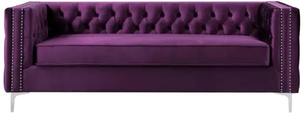 Velvet Sofa With Silver Legs - Purple