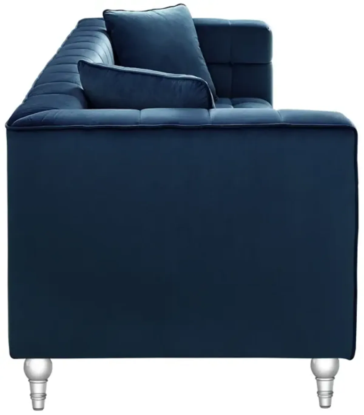 Velvet Sofa And Toss Pillows With Clear Legs - Navy Blue