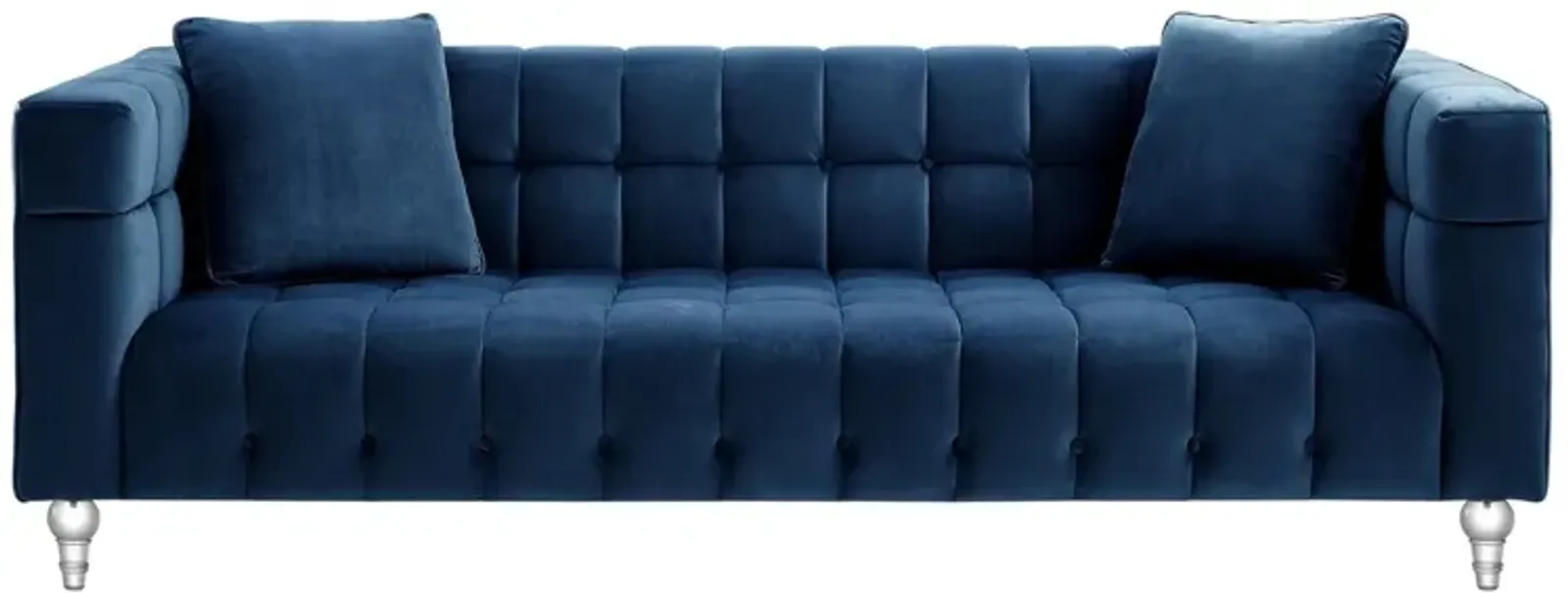 Velvet Sofa And Toss Pillows With Clear Legs - Navy Blue