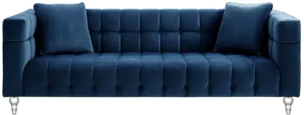 Velvet Sofa And Toss Pillows With Clear Legs - Navy Blue