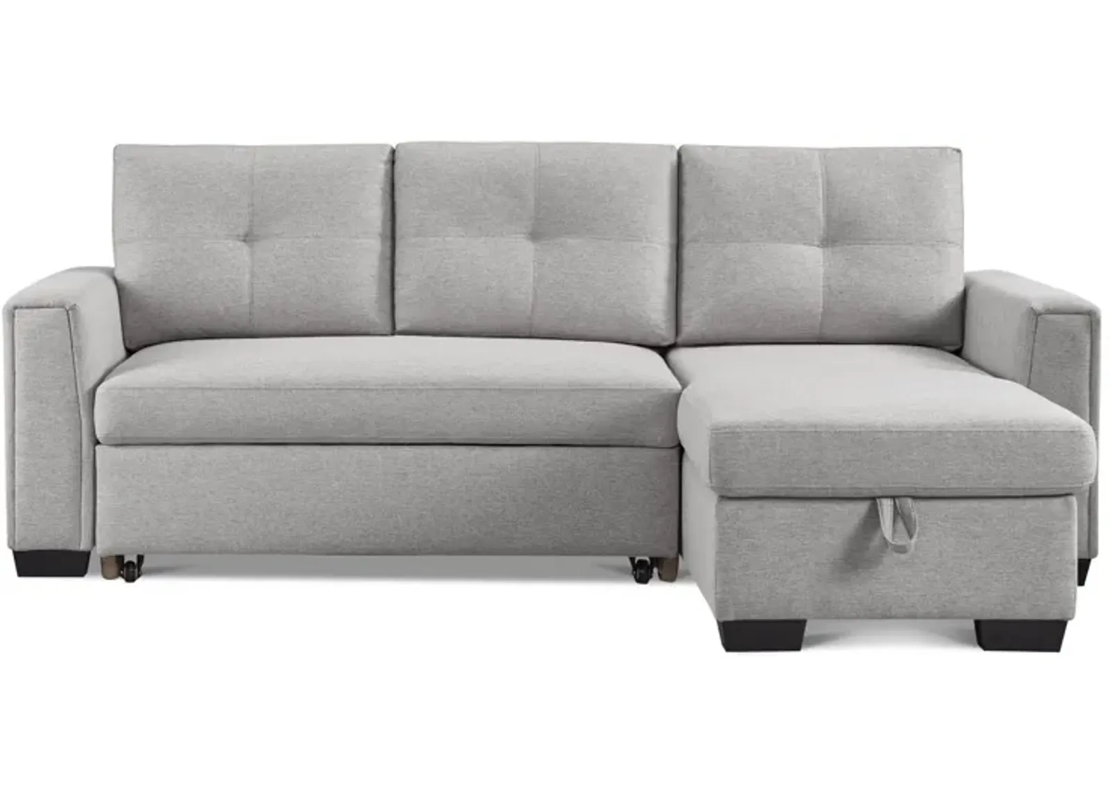 Polyester Blend Convertible Futon Sleeper Sofa With Black Legs - Light Gray