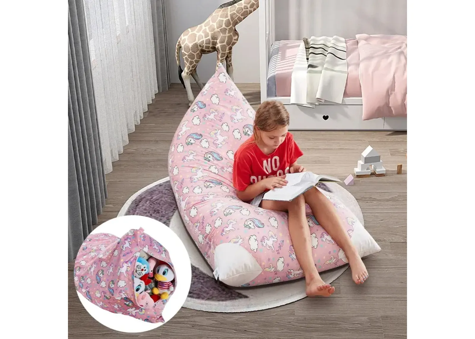 Microfiber Specialty Unicorn Pouf Cover - Light Pink