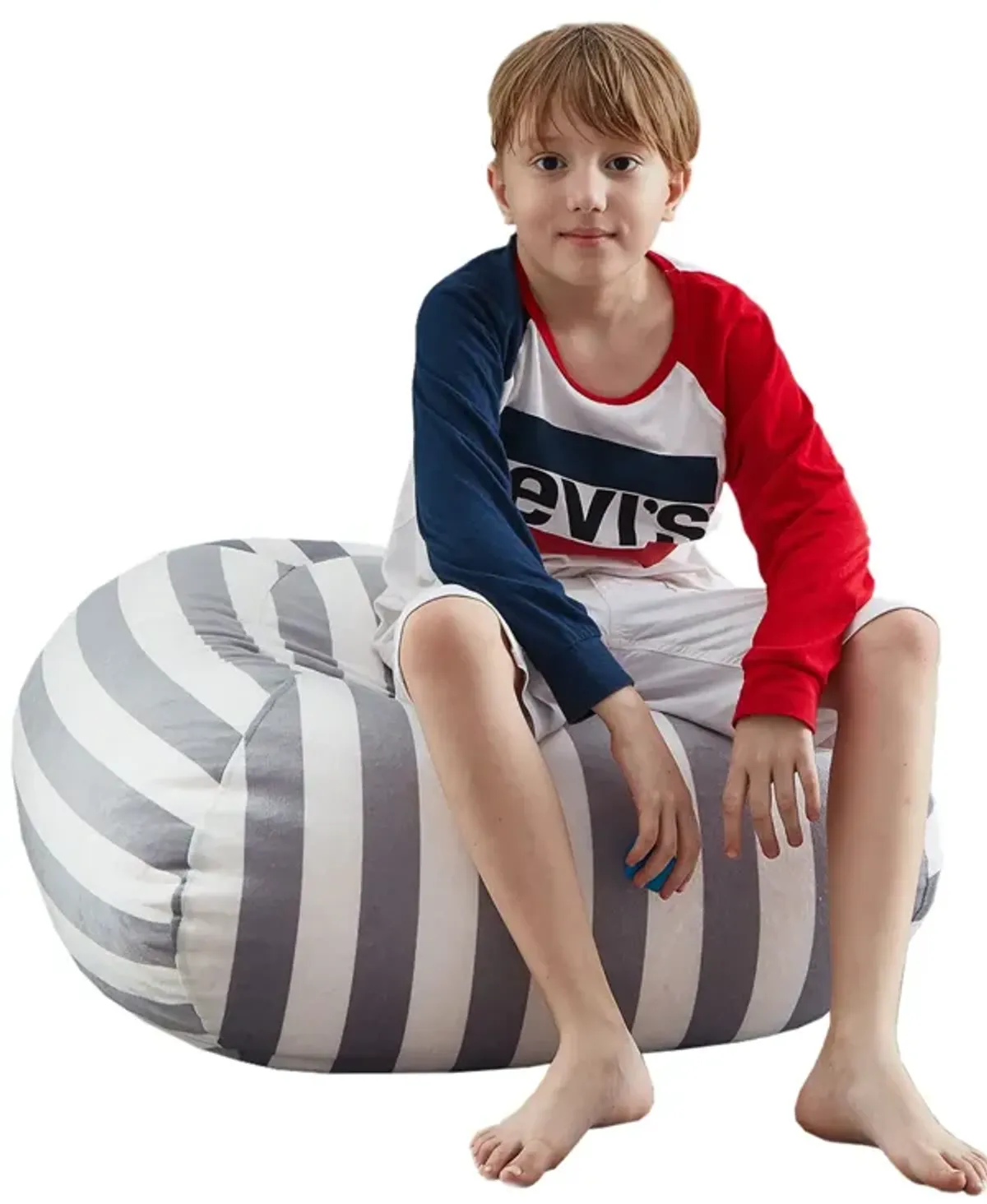 Microfiber Round Striped Pouf Cover - Gray / White