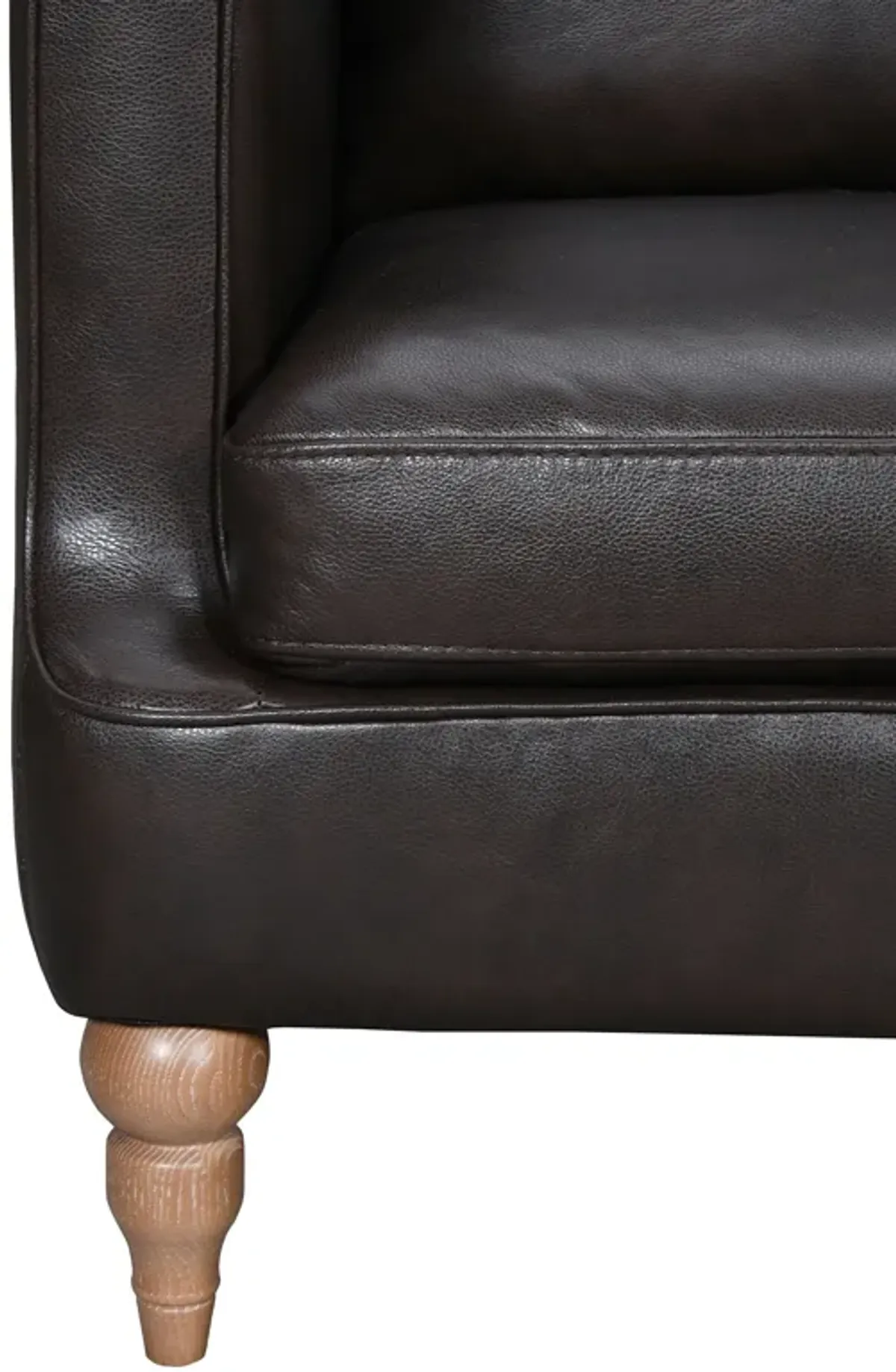 Leather Sofa With Brown Legs - Dark Brown