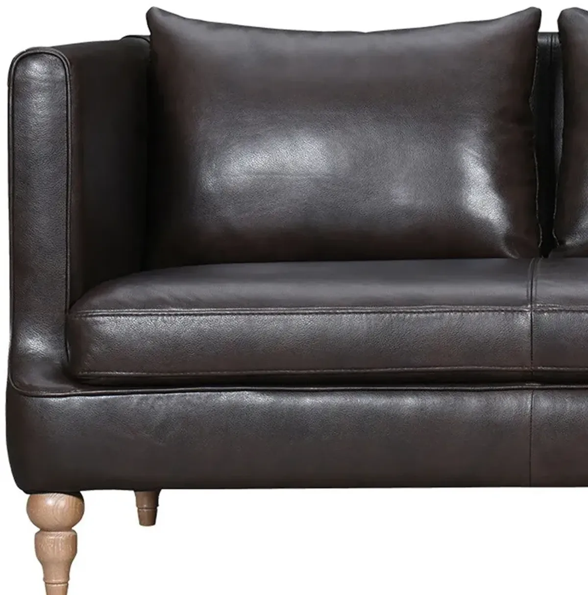 Leather Sofa With Brown Legs - Dark Brown