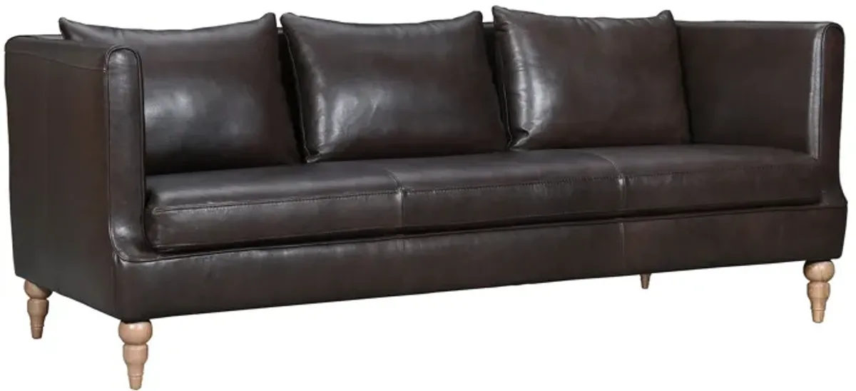 Leather Sofa With Brown Legs - Dark Brown