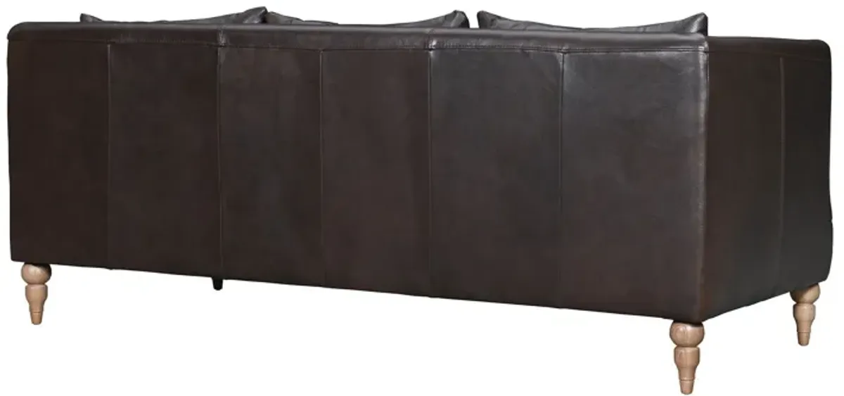 Leather Sofa With Brown Legs - Dark Brown