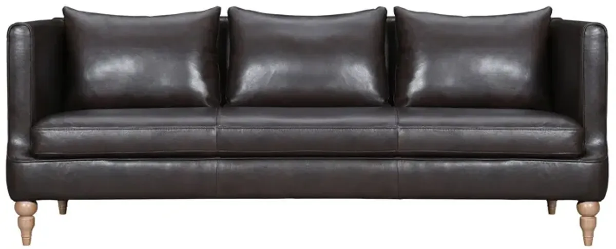 Leather Sofa With Brown Legs - Dark Brown