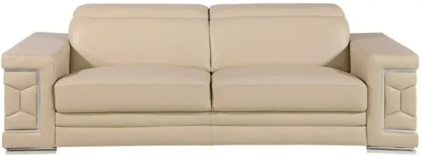 Sofa Leather With Silver Legs - Beige