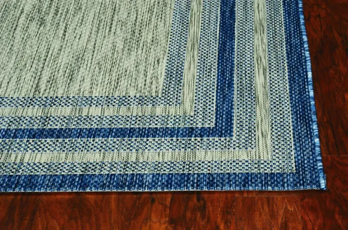 8' X 11' Machine Woven UV Treated Bordered Indoor / Outdoor Area Rug - Gray Denim