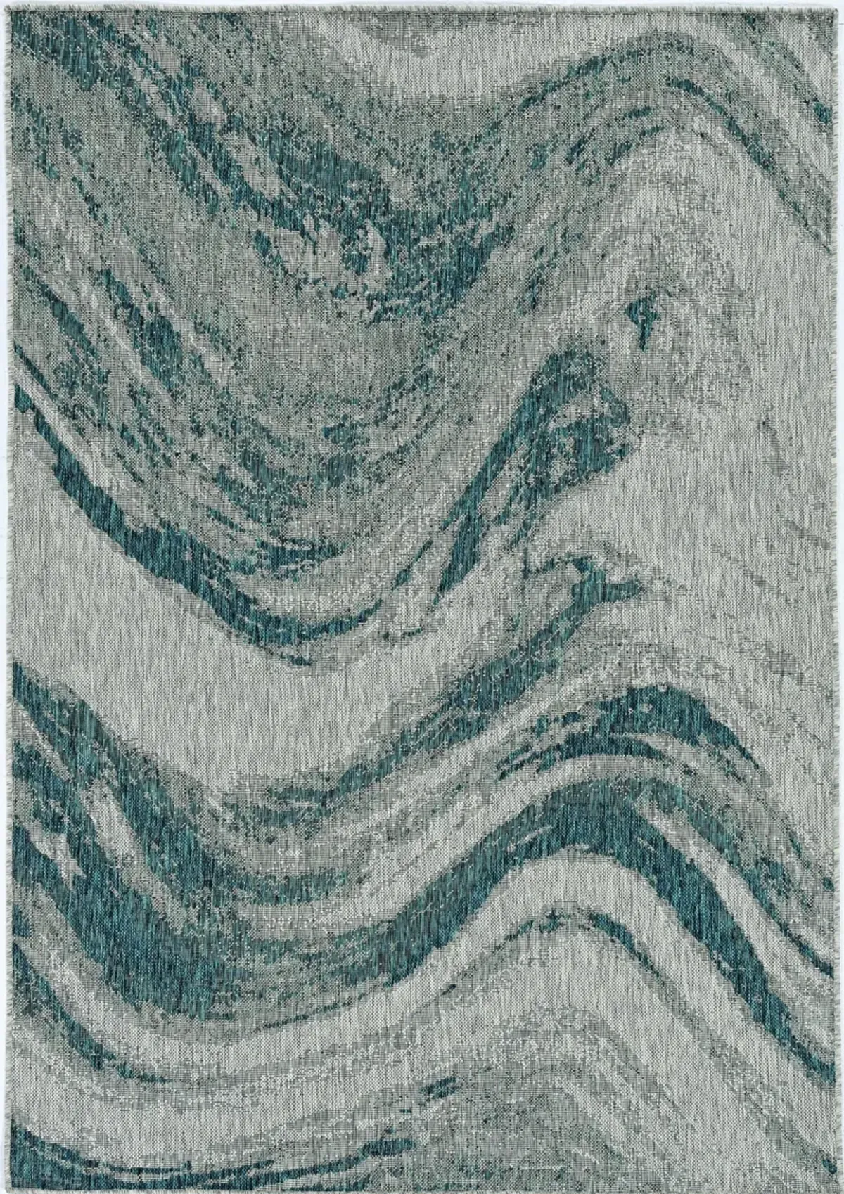 3' X 4' Machine Woven UV Treated Abstract Waves Indoor / Outdoor Accent Rug - Gray Teal