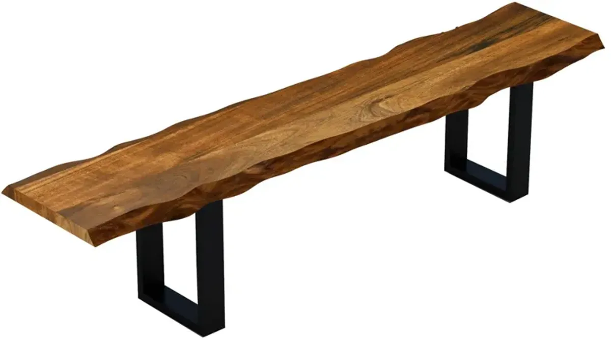 Wood Bench With Black Metal Legs - Edge Acacia