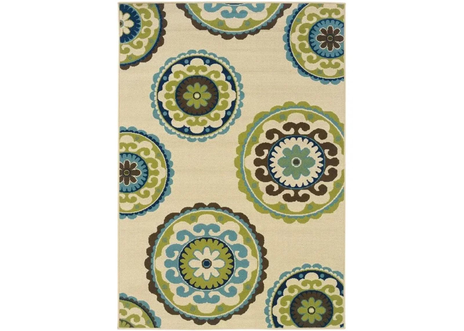 5' X 8' Floral Outdoor / Indoor Area Rug - Green / Ivory