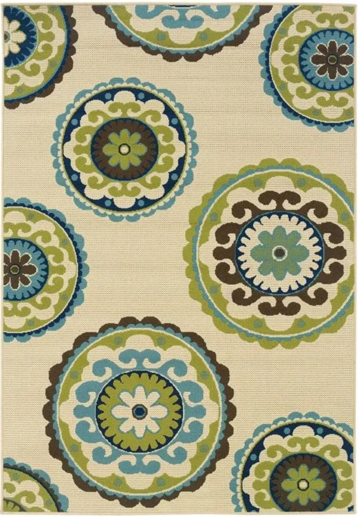 5' X 8' Floral Outdoor / Indoor Area Rug - Green / Ivory