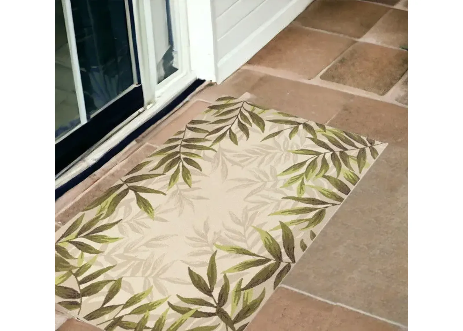 2' X 3' Floral Handmade Indoor Outdoor Area Rug - Beige