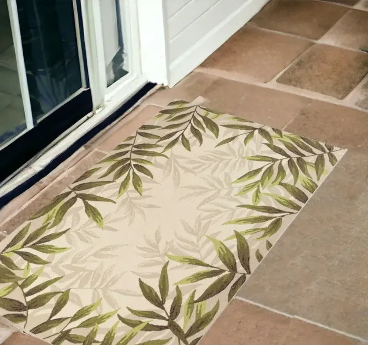 2' X 3' Floral Handmade Indoor Outdoor Area Rug - Beige