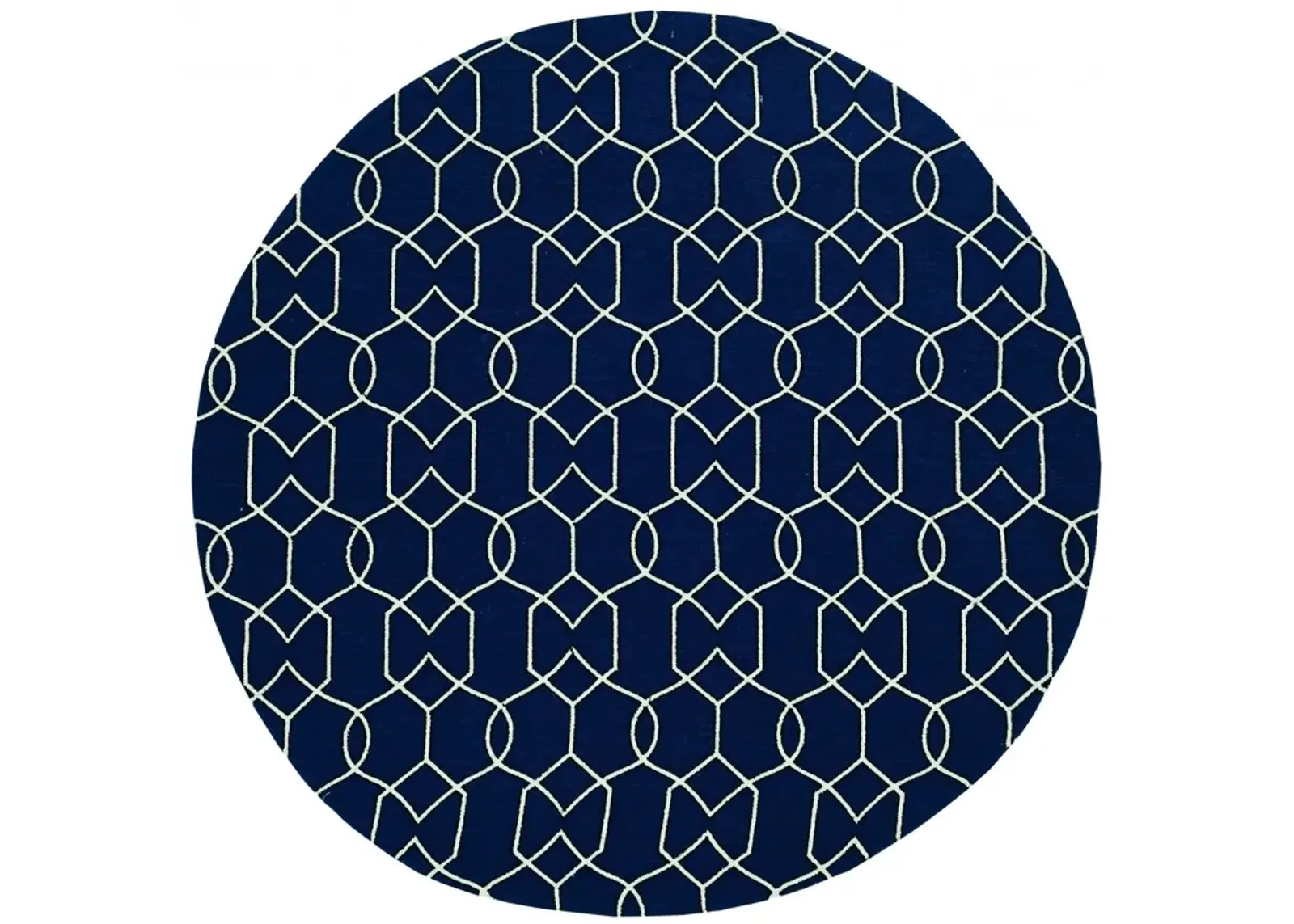 7' Hand Hooked UV Treated Geometric Round Indoor / Outdoor Area Rug - Navy Blue