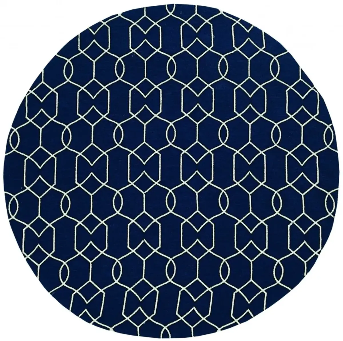 7' Hand Hooked UV Treated Geometric Round Indoor / Outdoor Area Rug - Navy Blue