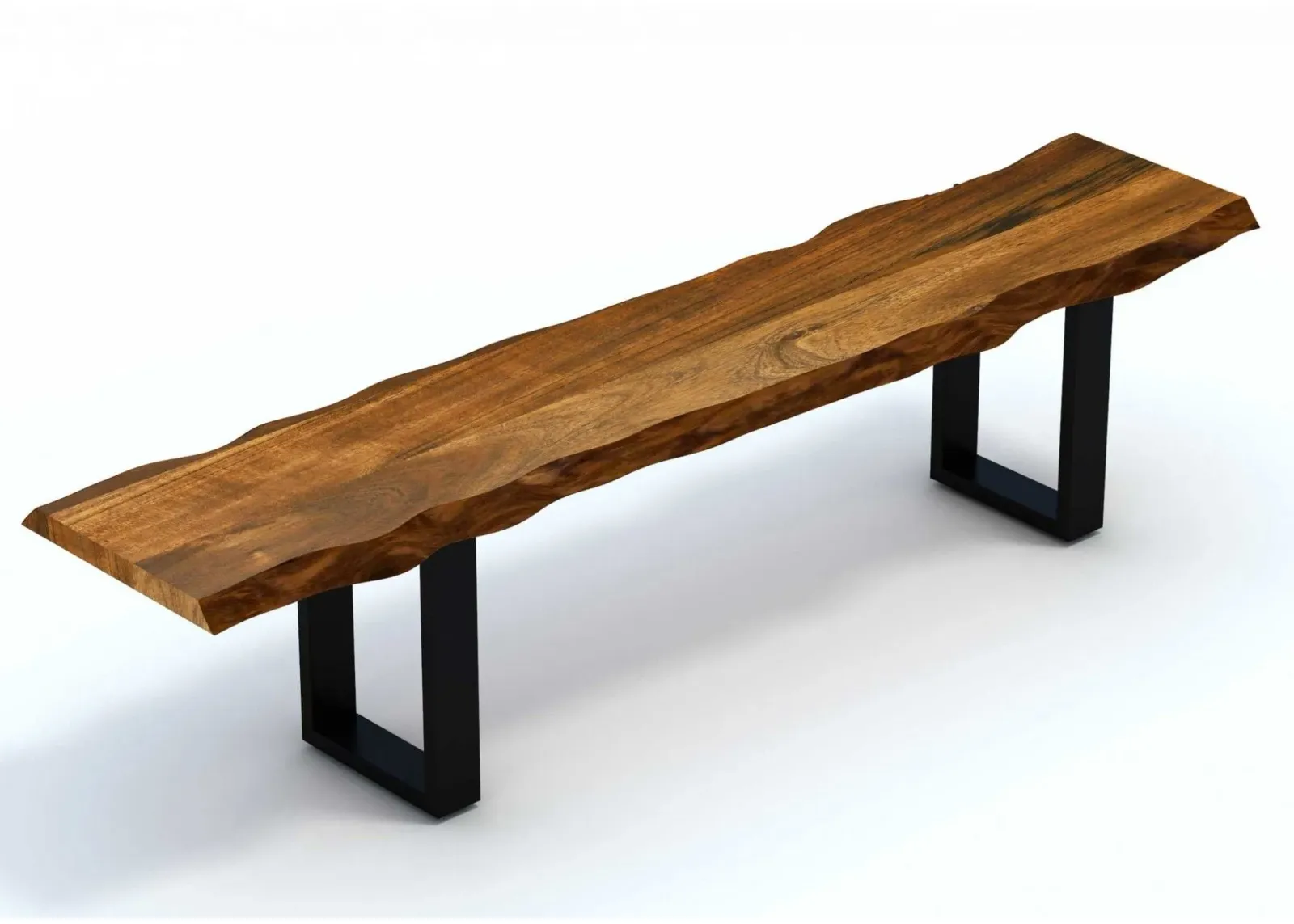 Wood Bench Black Metal Legs - Edge Acacia