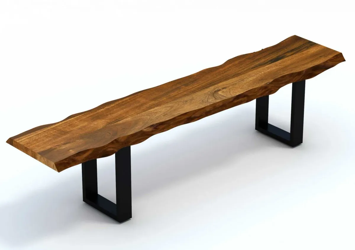 Wood Bench Black Metal Legs - Edge Acacia